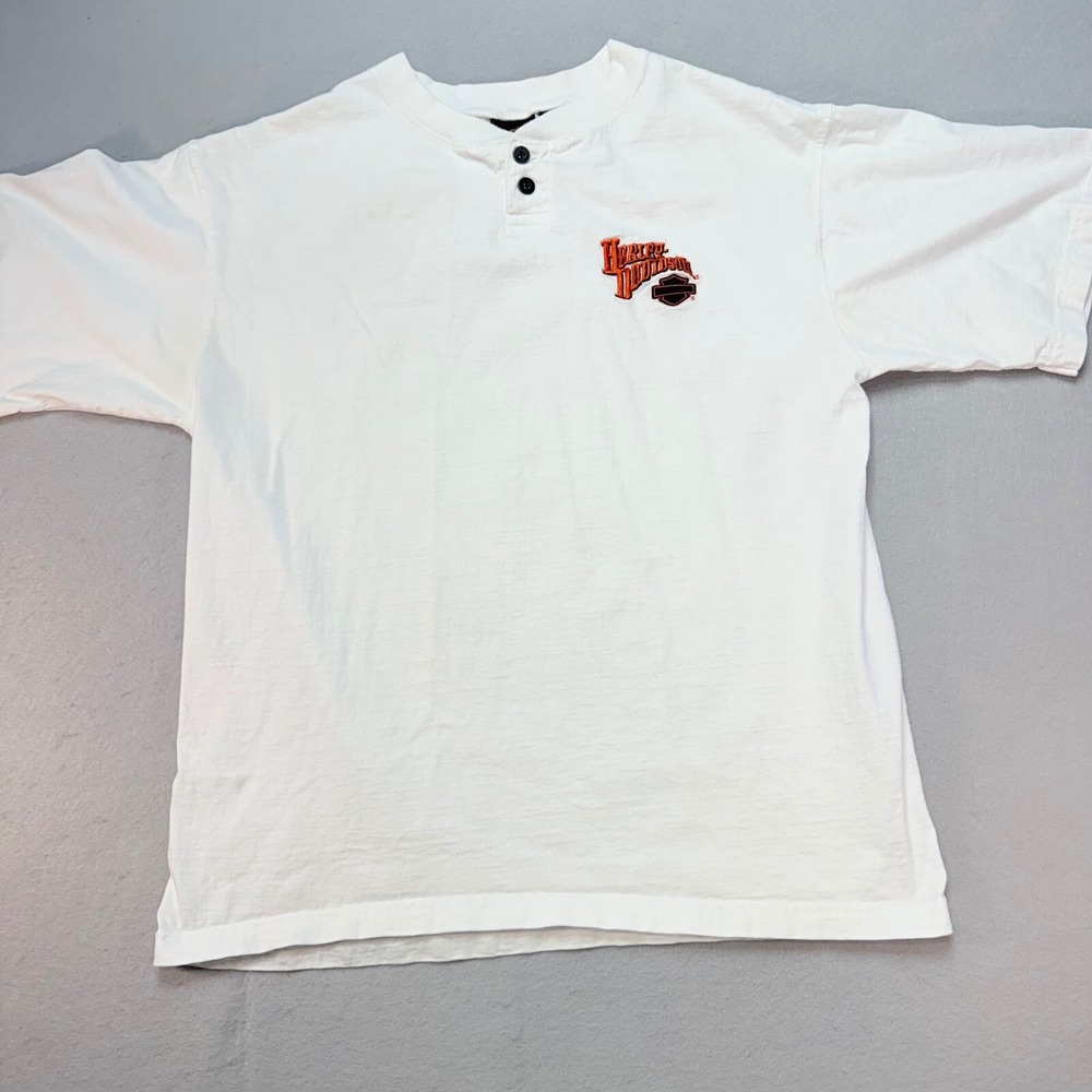 Harley Davidson‎ Henley Shirt Embroidered Logo Short Sleeve Top Large